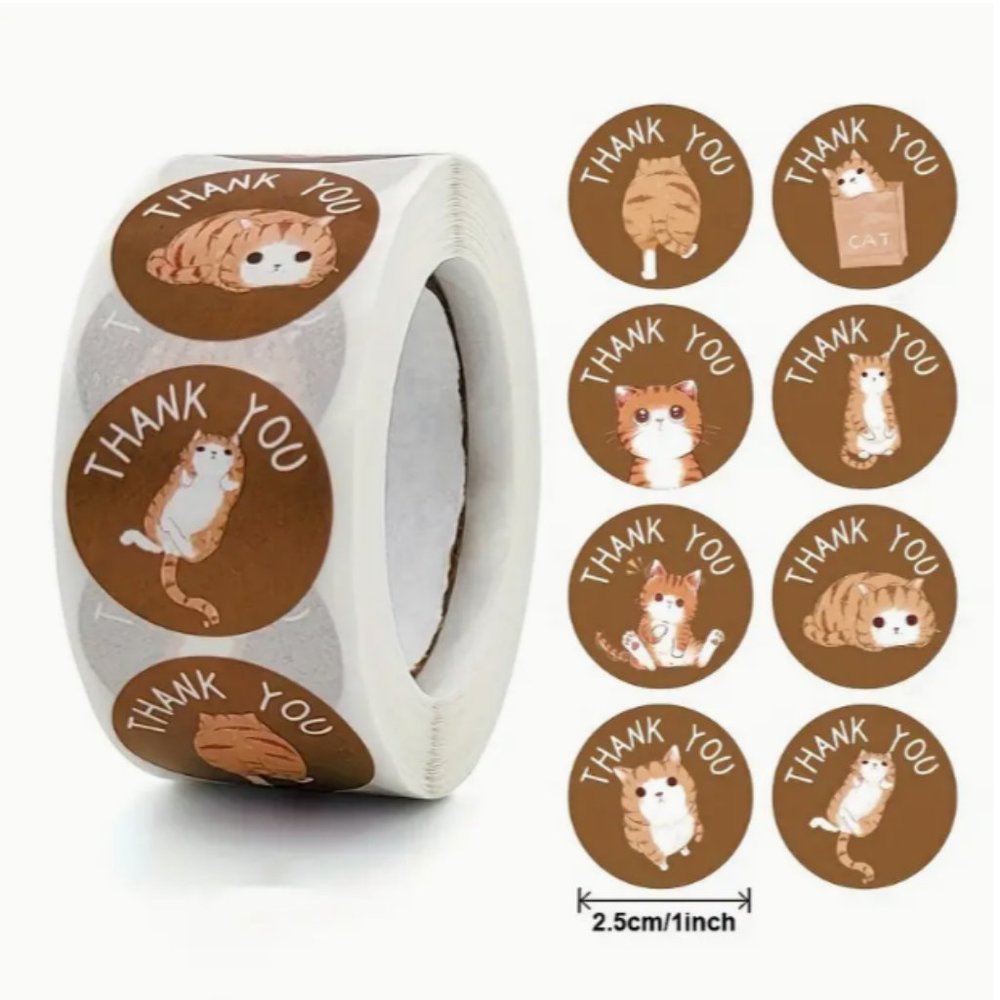 Thank You - Kitty - Stickers - 500 pcs - NWT